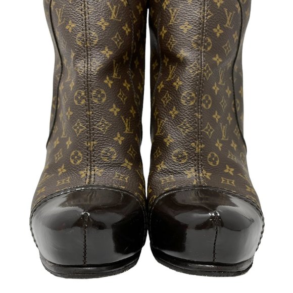 LOUIS VUITTON Vintage Monogram Mid Calf Boots #37 US 6.5 Brown Leather [102060] - Picture 7 of 14